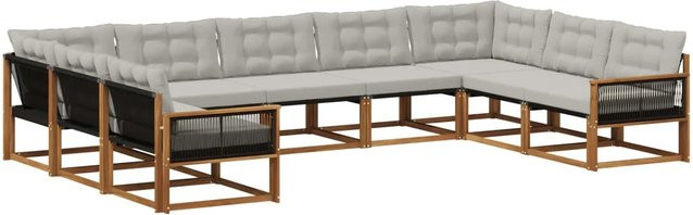 vidaXL Outdoor-Sofagarnitur aus massivem Akazienholz mit 9 Textilene-Kissen in Beige und Grau - Bild 1