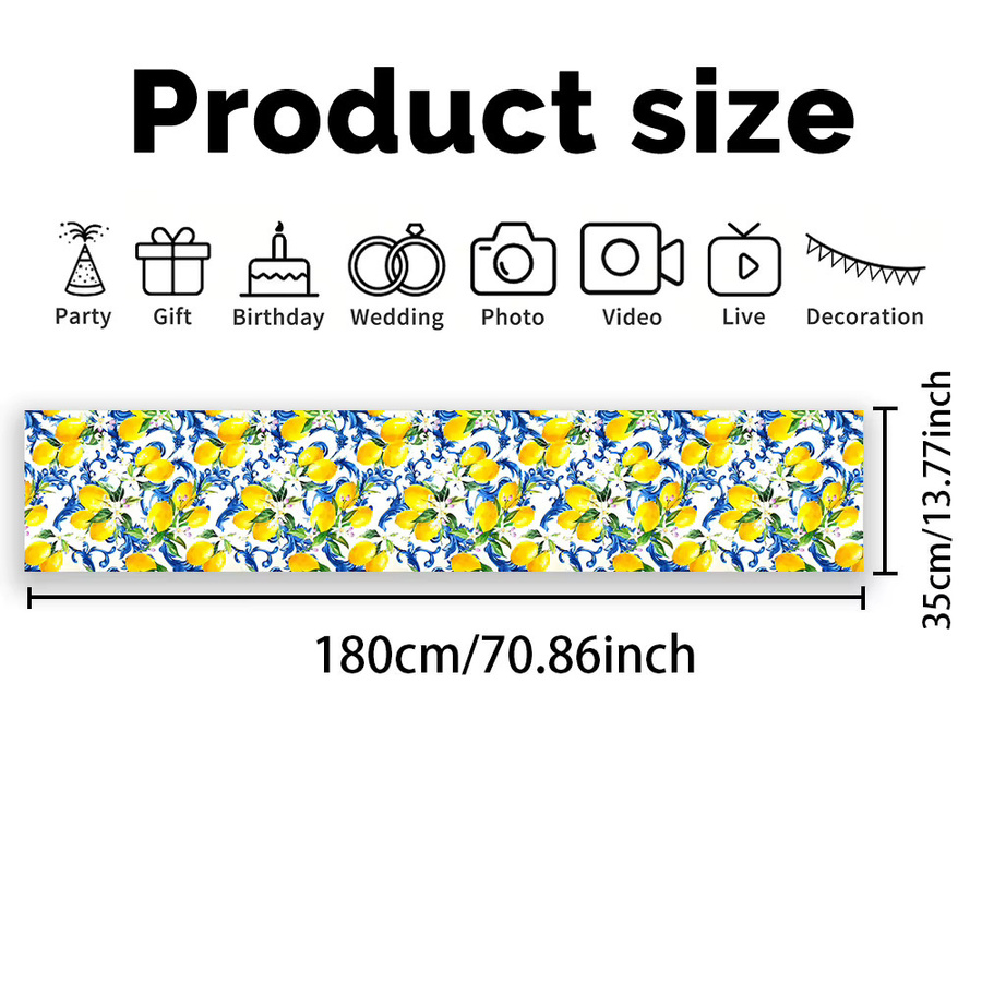 AFYPRTY Tischläufer mit tropischen Zitronen und floralem Design, weiß/mehrfarbig, B: 180 cm, H: 35 cm - Bild 2