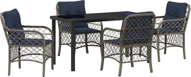 vidaXL Garten Essgruppe aus Rattan mit Kissen, 5-teilig, Grau und Schwarz - Bild 1