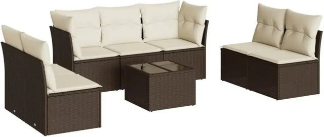 vidaXL 8-teilige Garten-Sofagarnitur in L-Form aus braunem PE-Rattan mit Sitzkissen und Stauraum - Bild 1