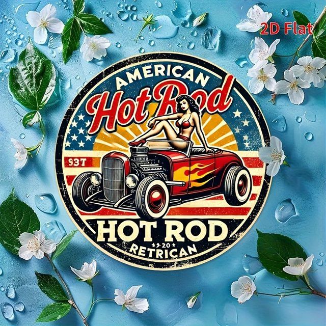 Vintage Americana Hot Rod Retro Metall Wanddekoration von Potdemiel, rund, Durchmesser: 20 cm - Bild 1