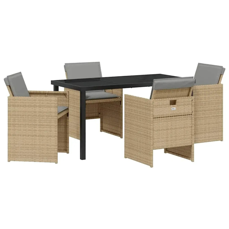 vidaXL Garten Essgruppe 5-teilig aus Poly-Rattan und Stahl in Beige mit Glastisch - Bild 2