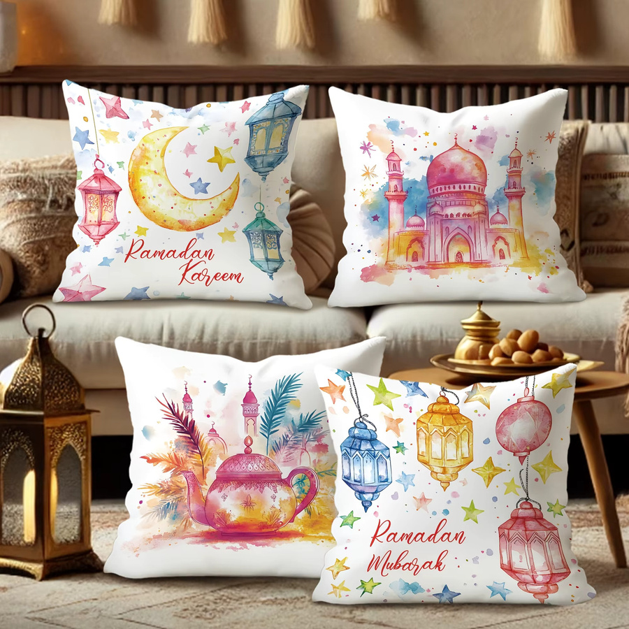 VIKAMA Ramadan Kissenbezug mit orientalischem Design und Sternen, quadratisch, Mehrfarbig, Breite: 30 cm, Höhe: 30 cm - Bild 3