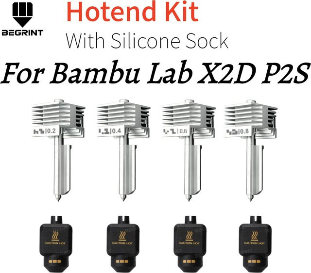 Bambu Lab Integrierte Hotend-Baugruppe mit verschleißfester Düse für X2D P2S 3D-Drucker, Farbe: Silber, Düsenstärken: 0,2-0,8 mm - Bild 1