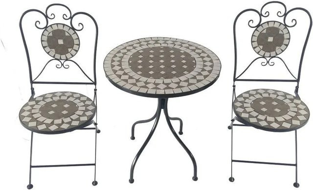 Lex Mosaik Gartenset aus Eisen und Stein, 3-teilige klappbare Sitzgruppe in Multicolour - Bild 1