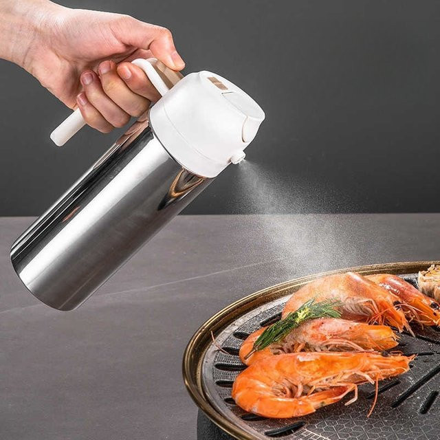 QiaoZhi Öl-Sprühflasche aus Edelstahl in Blau und Silber für Küche, Grill und Camping - Bild 1