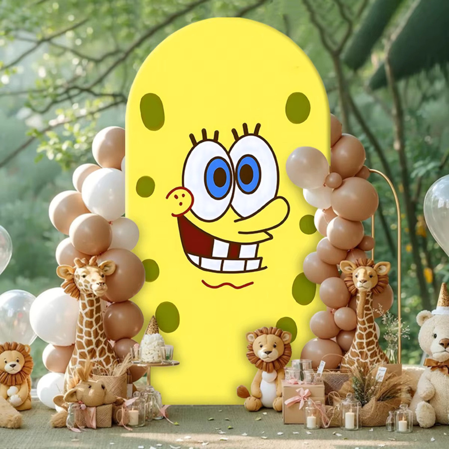 SpongeBob Schwammkopf Party-Hintergrundbezug von Potdemiel in Gelb mit geometrischem Gitter-Design aus dickem Textilstoff - Bild 2