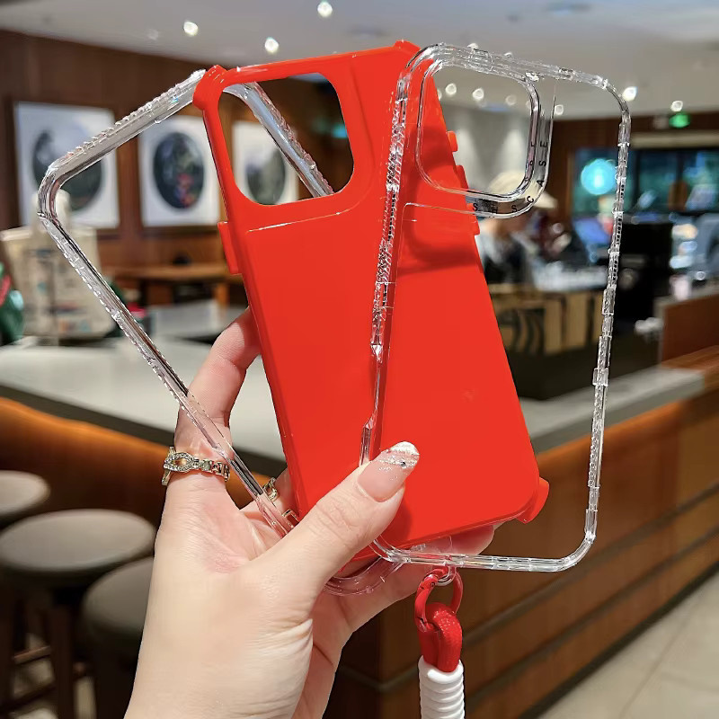 RUWANHU 3in1 Lanyard Schutzhülle für iPhone 16 15 14 13 12 11 Pro Max Mini aus TPU und transparentem PC in Schwarz, Rot oder Transparent - Bild 2