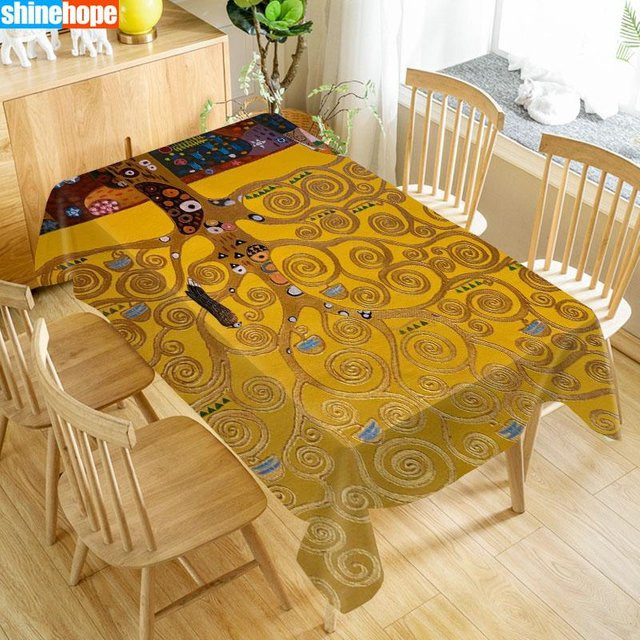 Wasserdichte Tischdecke Der Kuss von Gustav Klimt von shinehope, Rechteckig, Gelb, B/T: 70 x 120 cm - Bild 1