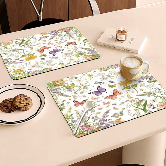 VIKAMA Tischsets mit Aquarell-Schmetterlingen und Blumen in Multicolour, wasserdichte und staubdichte Schutzmatten für Küche und Waschküche - Bild 1