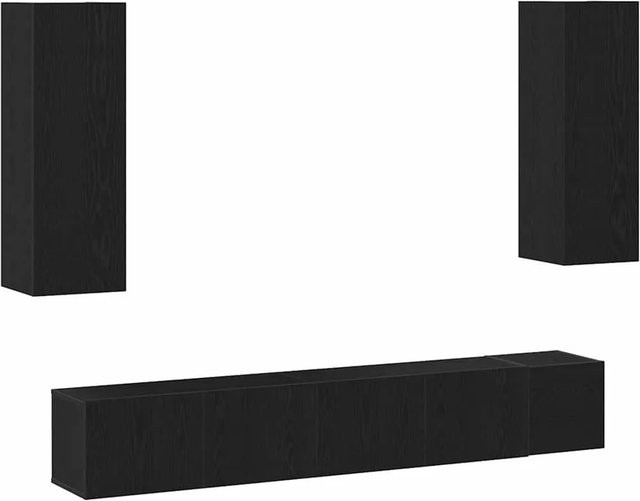 vidaXL TV-Schrank-Set 5-teilig in Schwarz und Eichen-Optik, modernes Design aus Holzwerkstoff, B/T/H: 160 x 30,5 x 30,5 cm - Bild 1