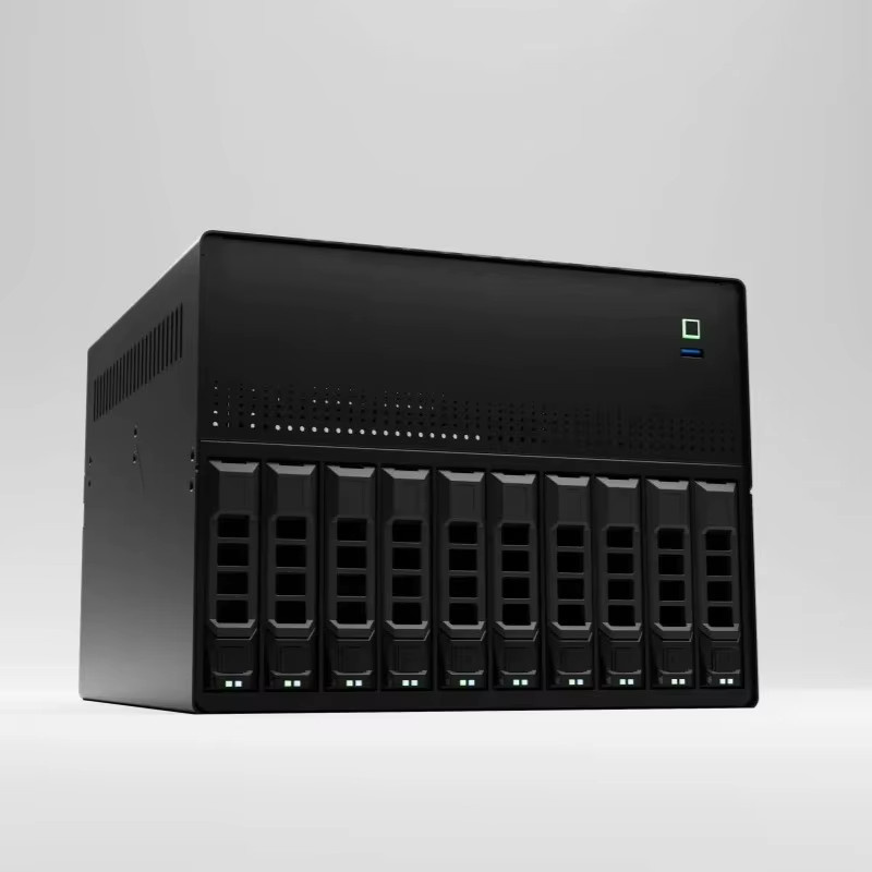 N10 NAS-Chassis in Schwarz mit Platz für 10 plus 2 Laufwerke, Micro-ATX-Mainboard-Unterstützung und Feiniu 1U-Netzteil für 8 Antriebe - Bild 3