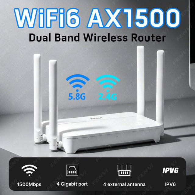 Fenvi WiFi 6 AX1500 Dual-Band Router und WLAN-Signalverstärker in Weiß - Bild 1