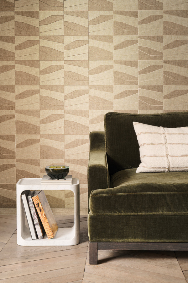Omexco Tapete Domino OAS231 mit geometrischem Abstract-Muster in Gold, Silber und Beige aus Textil-Vlies - Bild 2