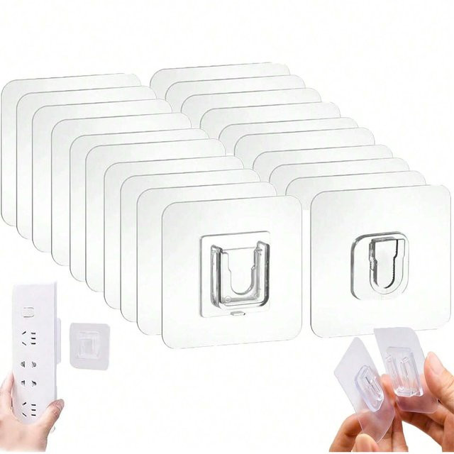 Set aus 5 oder 10 Paar transparenten Wandhaken aus Kunststoff zur selbstklebenden Montage ohne Bohren für Badezimmer und Küche - Bild 1