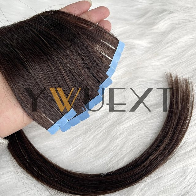 YWUEXT Mini-Tape-In-Haarverlängerungen aus Echthaar, Braun, 10 Stück - Bild 1