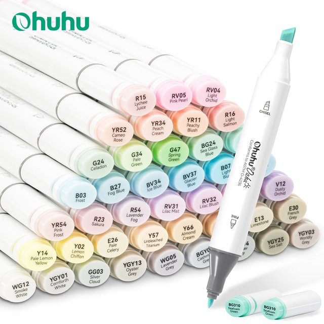 Ohuhu Oahu Alkohol-Kunstmarker Set mit 48 Pastellfarben und Doppelspitzen für Manga, Skizzieren und Graffiti in Multicolour - Bild 1