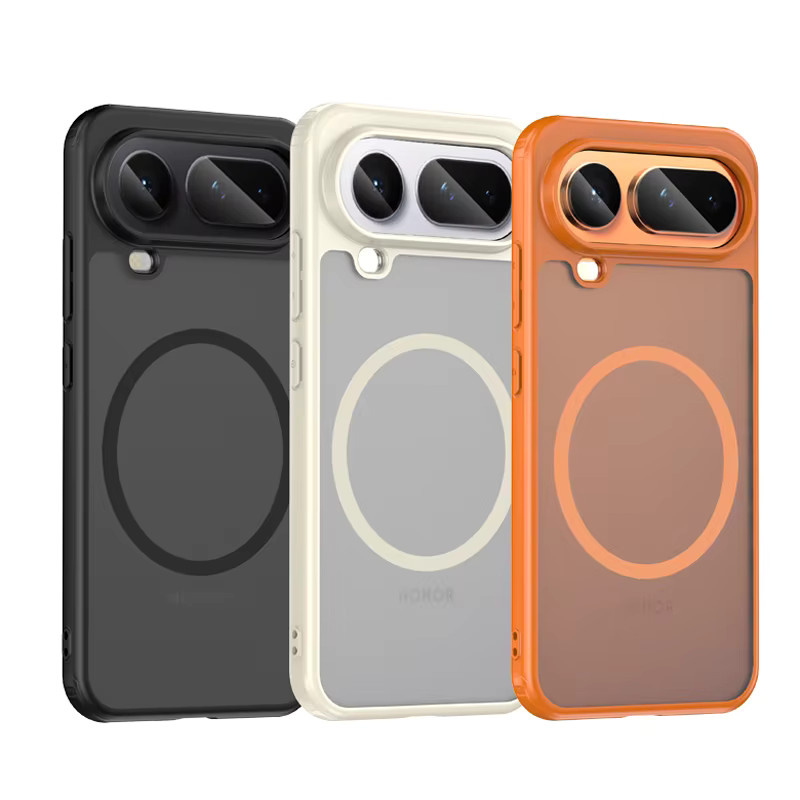 ELVEV Magnetische Hülle für Honor Magic 8 Pro, Stoßfeste Airbag Handyhülle aus TPU und Hart-PC, Matt Transluzent, Schwarz oder Transparent - Bild 4