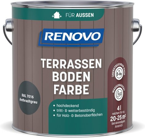 RENOVO Terrassenbodenfarbe für Holz in Anthrazit RAL 7016, grau, wasserbasiert, satin-matt, 4,0 l - Bild 1