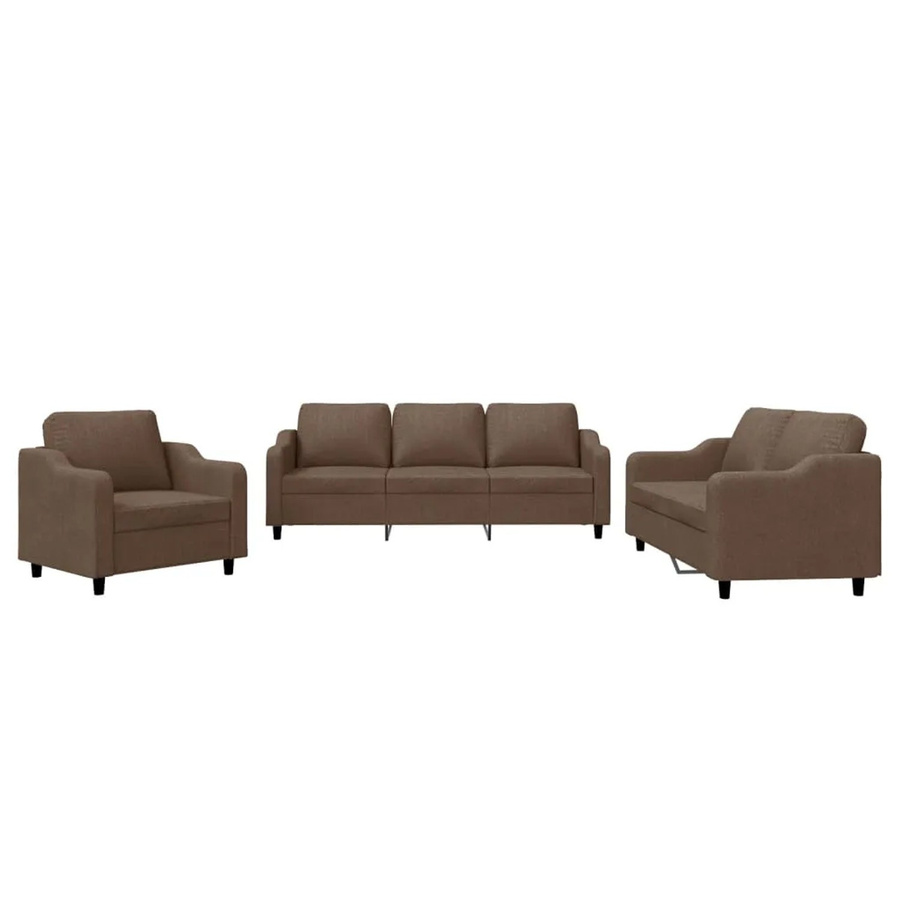 vidaXL 3-teilige Sofagarnitur in Braun aus Stoff mit Kissen und Armlehnen für das Wohnzimmer - Bild 2