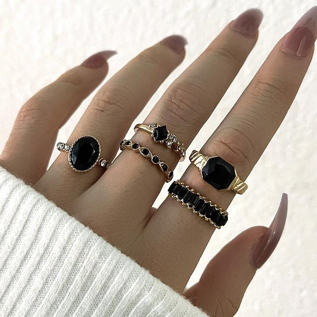 YIRAN Ring Set, Kupfer, Schwarz, Kristall, Damen, Vintage - Bild 1