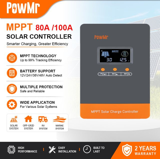 PowMr MPPT Solar-Laderegler 100A für 12V 24V 36V 48V mit Parallelschaltung und mehrstufiger Ladefunktion für Lithium- und Blei-Säure-Batterien - Bild 1