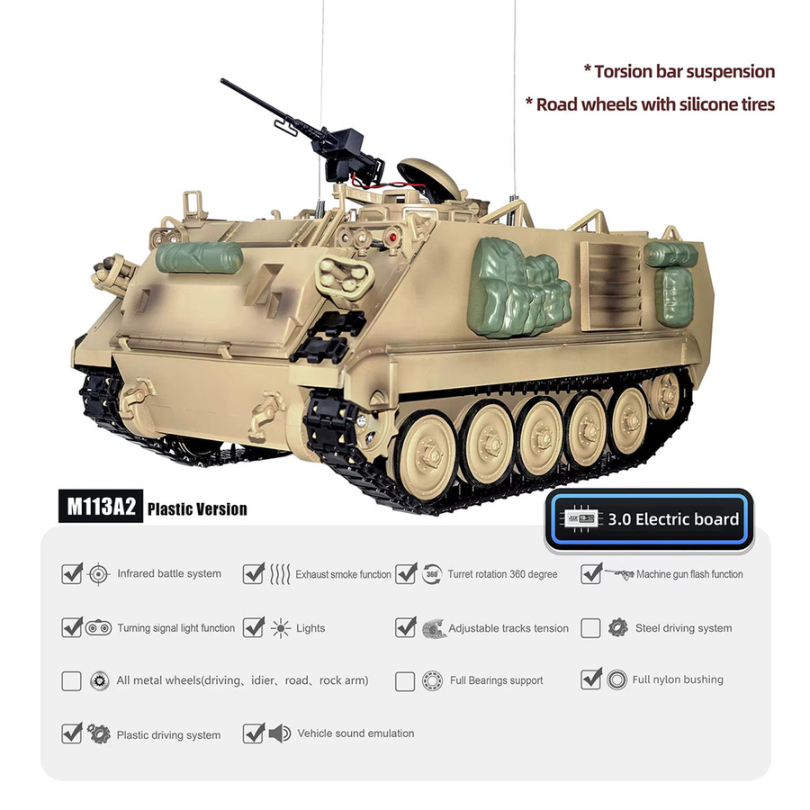 Tongde M113A2 APC Militärpanzer, RC Spielzeug, 1:16, mit Licht und Sound - Bild 3