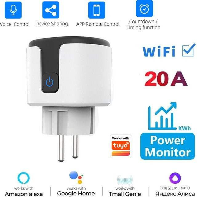 Tuya WiFi Smart Plug mit Stromüberwachung und Zeitschaltfunktion, Smart Life App-Steuerung, kompatibel mit Alexa und Google, Farbe: Weiß - Bild 1
