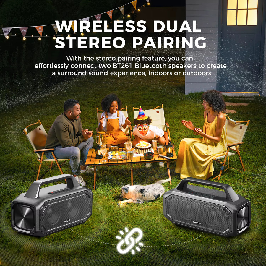 W-KING BT261-2 Bluetooth-Lautsprecher 80W, tragbarer Outdoor-Lautsprecher mit Bass-Boost und IPX6 Wasserdichtigkeit, Schwarz - Bild 2