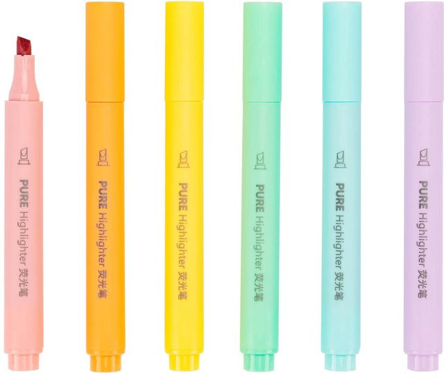 MTMA Textmarker im Macaron-Stil mit Spitzform, Pastellfarben und fluoreszierender Tinte, Multicolor und Gelb - Bild 1