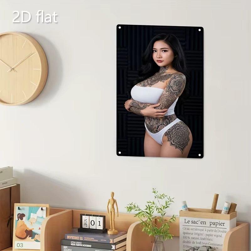 CIFBUY Metall-Wandkunst Portrait einer tätowierten Frau als abstrakte Silhouetten-Dekoration in Multicolour - Bild 5