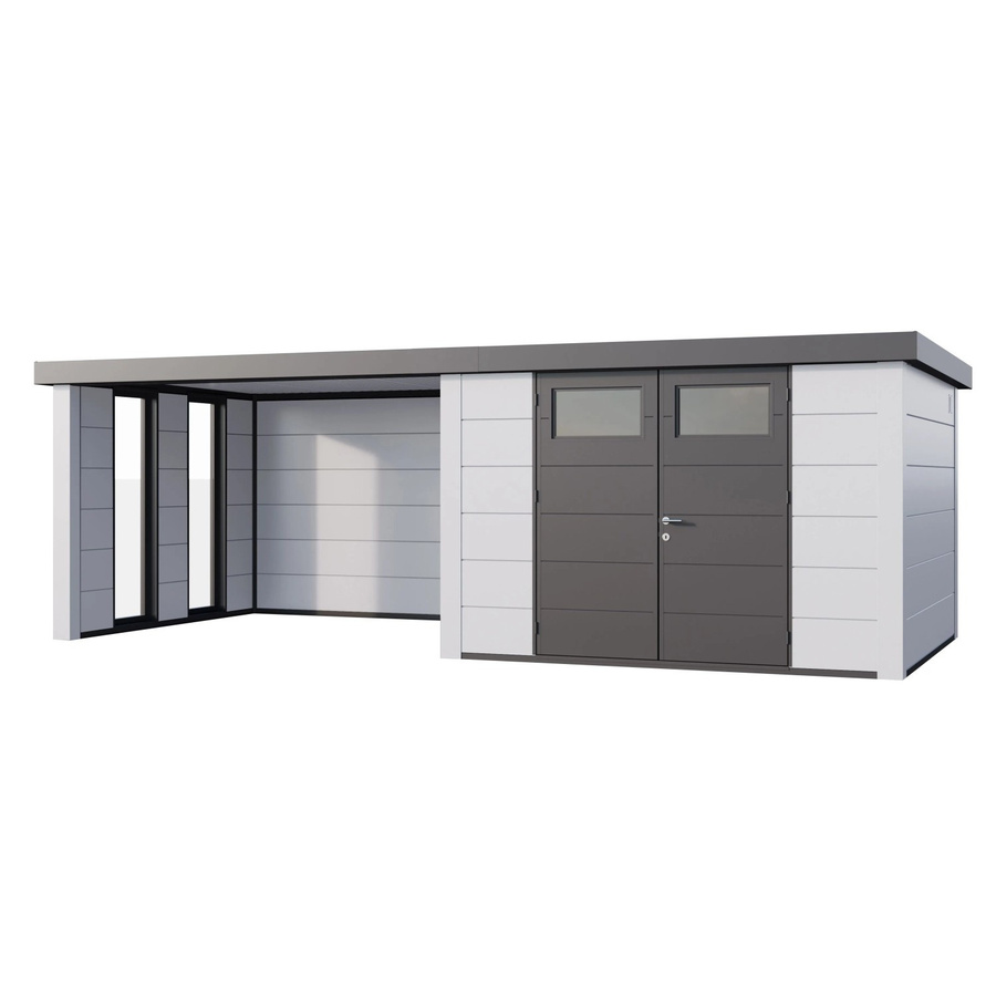 Telluria Gerätehaus Classico 3330 Lounge L Links mit Fenster und weißen Ecken, B/H/T: 672 x 298 cm, Weiß - Bild 2