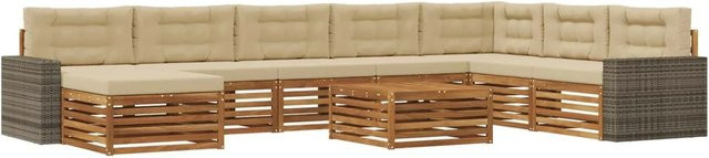 vidaXL Outdoor-Sofagarnitur aus Akazie Massivholz, 9-teiliges Set in Natur und Beige mit wetterfesten Polstern - Bild 1