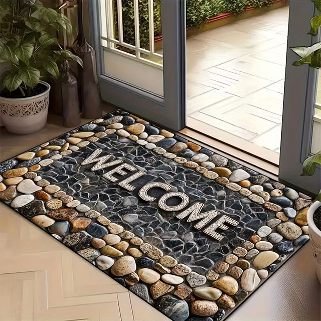 VIKAMA Stone Willkommensteppich für Innen und Außen, rutschfeste und dekorative Fußmatte in Multicolour, B/T: 60 x 40 cm - Bild 1