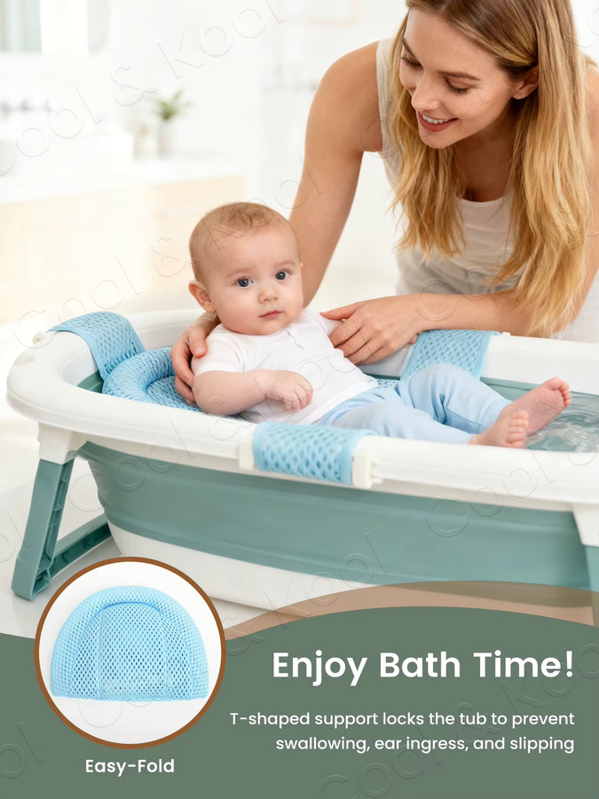 Kisslanding Baby-Badewannen-Stützmatte mit rutschfestem Griff und Netzkissen für sicheres Baden in Pink oder Blau - Bild 3