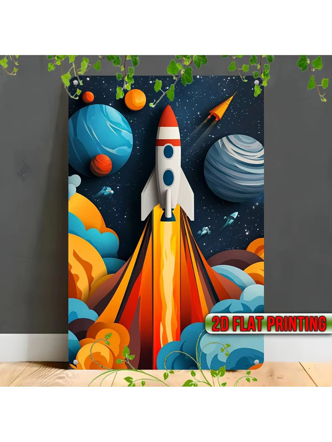 CIFBUY Aluminium Wandkunst-Schild Weltraum mit Rakete und Planeten, Mehrfarbig, Breite: 30,48 cm, Höhe: 20,32 cm - Bild 3