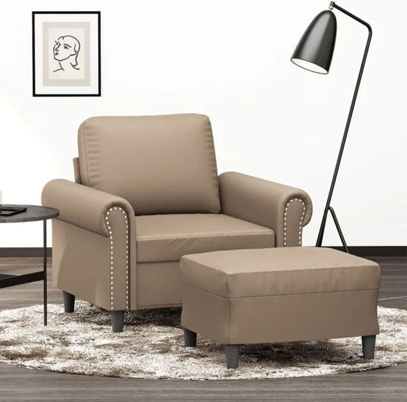 vidaxl Relaxsessel mit Hocker in Braun und Beige aus Kunstleder mit Metallgestell - Bild 1