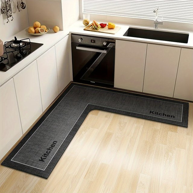 VIKAMA Premium L-förmiger Küchenteppich, rutschfeste und wasserdichte Matte für Küche, Badezimmer, Schlafzimmer oder Wohnzimmer - Bild 1