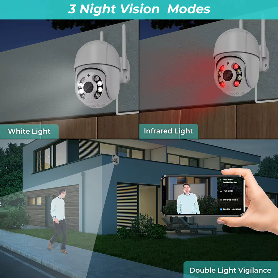 Abuntu 8MP 4K HD Wifi PTZ IP Kamera mit Auto Tracking, KI-Personenerkennung und Audio für die Outdoor-Videoüberwachung in Weiß, steuerbar über die ICSEE App - Bild 2