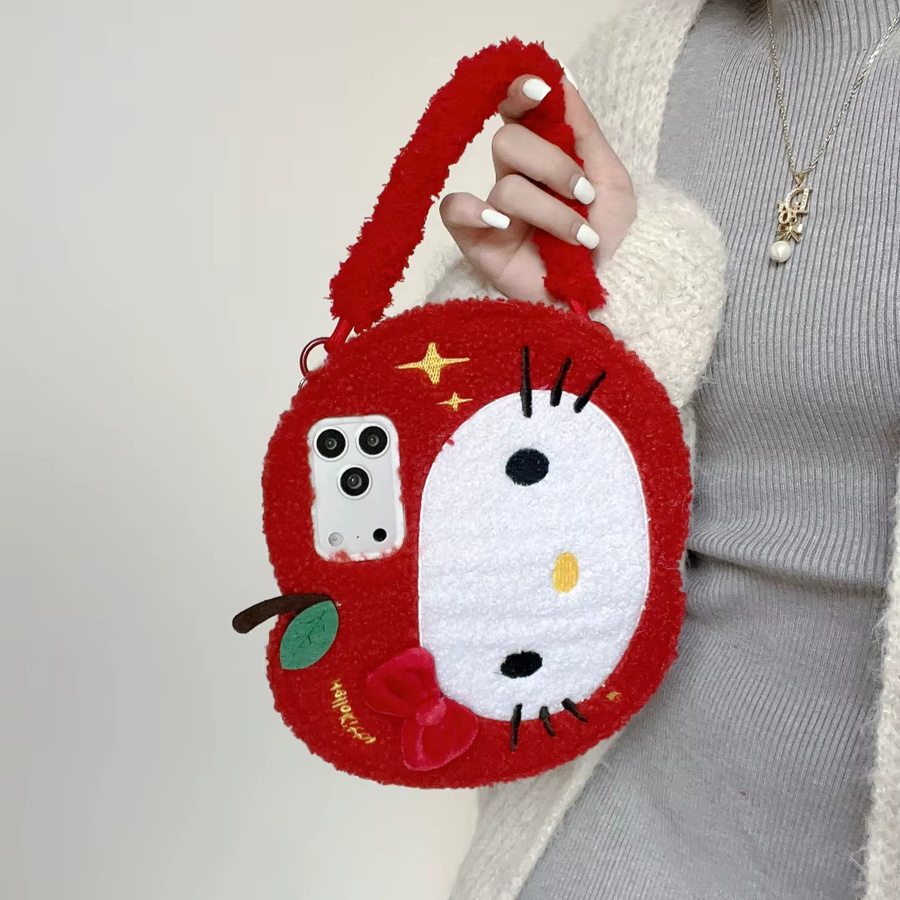 Sanrio Hello Kitty Plüsch Handyhülle mit Schleife und Handschlaufe in Rot für iPhone 17 16 15 14 Pro Max - Bild 2