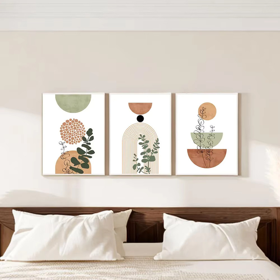 3er-Set Potdemiel Wanddeko mit abstrakten botanischen Motiven im Boho-Stil, geometrische Pflanzendrucke in Mehrfarbig - Bild 2