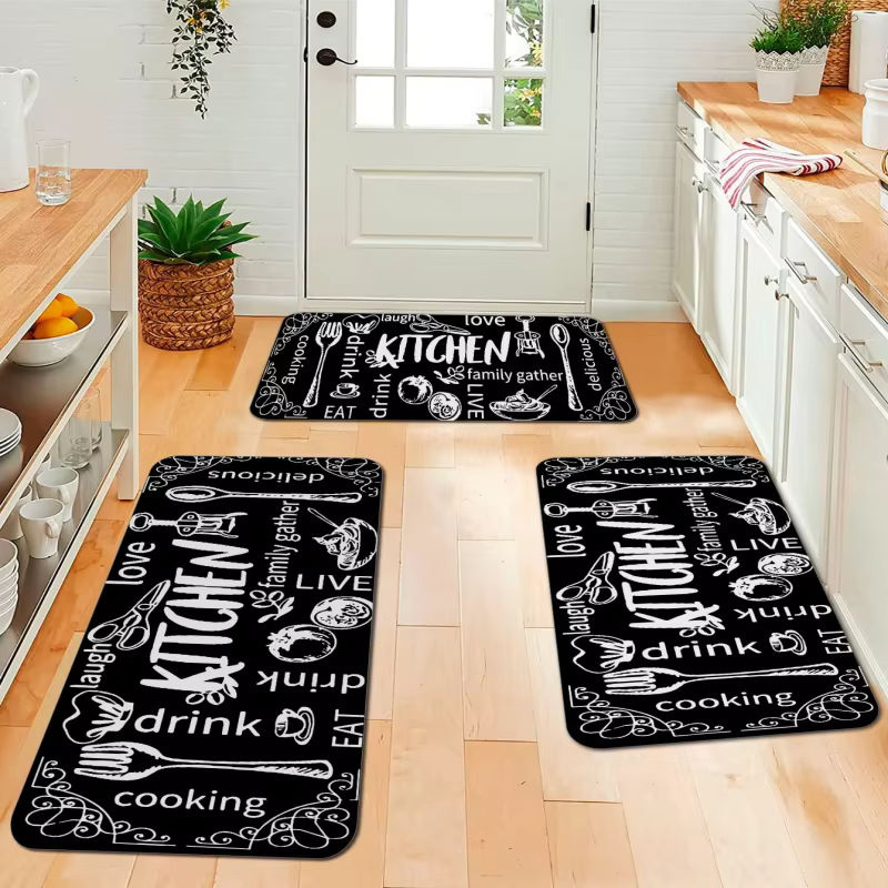 Vikama Kristall Flor Teppich Schwarz, Waschbar und Rutschfest, Bodenmatte für Bad und Küche, B/T: 60 x 40 cm - Bild 2