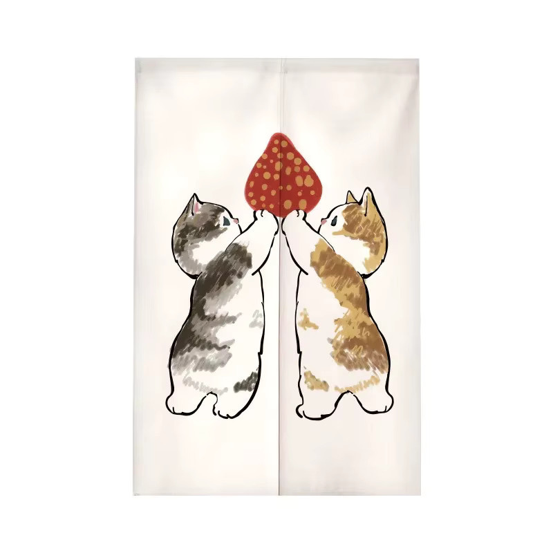 VIKAMA Türvorhang mit Lazy Cat Cartoon-Motiv im nordischen Stil, halbtransparenter Stoff als Trennwand und Dekoration, Breite: 90 cm - Bild 2