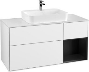 V&B Finion Waschtischunterschrank mit LED-Wandbeleuchtung und Regalfach, Weiß lackiert, Breite: 120 cm - Bild 1