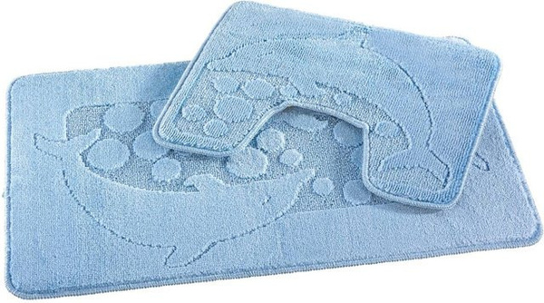 Sensation Badgarnitur Delfin in Blau mit Badmatte und WC-Vorleger aus Polypropylen, maritim