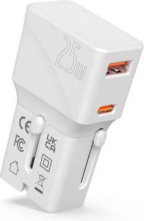 Value USB Reise-Charger in Weiß mit Euro-Flach-, UK- und US-Stecker, 2 Ports (USB-A QC3.0 und USB-C PD), 25W - Bild 1
