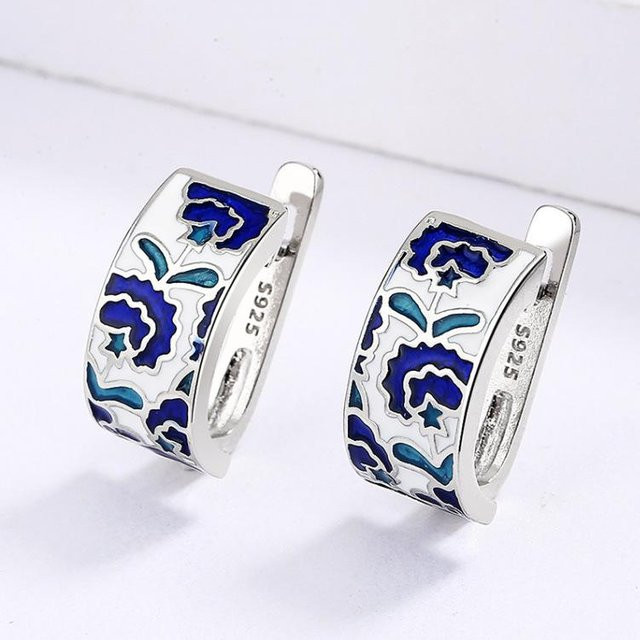 Yiran Jewelry Ohrringe, Emaille, Blütenform, Blau, Weiß, Damen - Bild 1