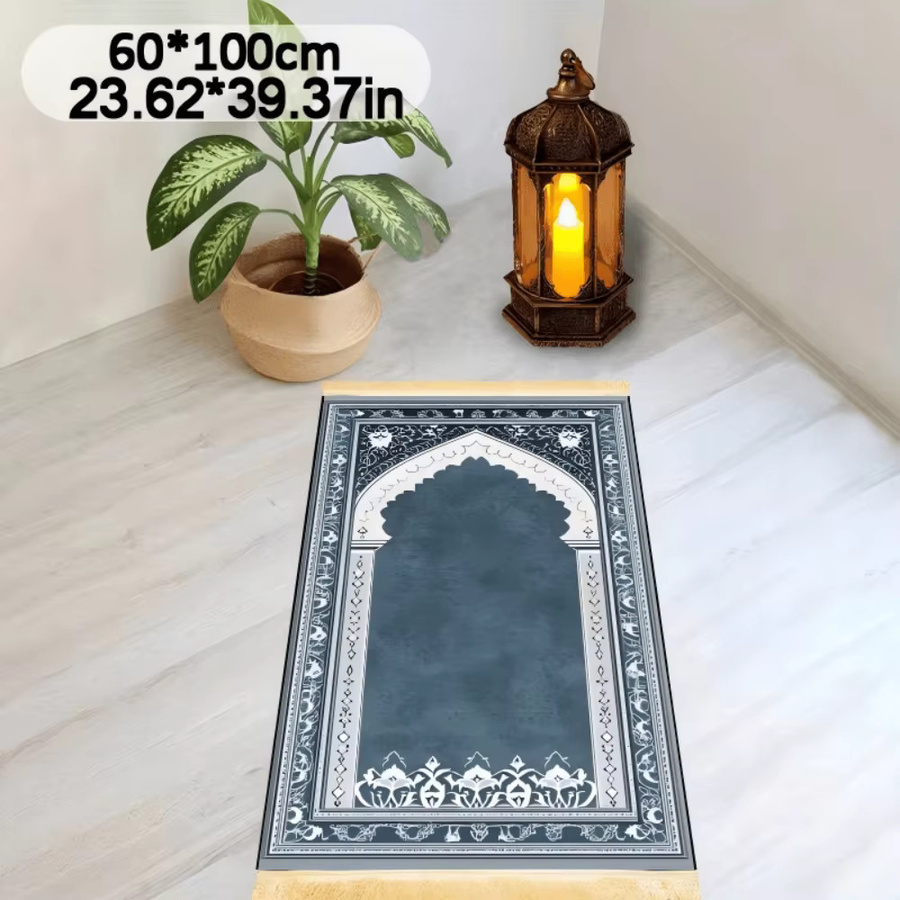 VIKAMA Gebetsteppich aus Polyester in Blau, rutschfeste islamische Salah-Matte im orientalischen Design für Zuhause und Reisen - Bild 4