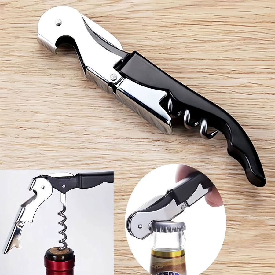 410 Kellner-Korkenzieher in Schwarz aus Metall mit Folienschneider, professioneller manueller Weinöffner für Barkeeper und Service - Bild 3