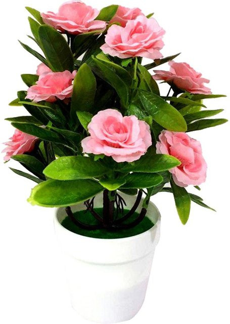 KTY Kunstrose als Topfpflanze in Pink für Büro und Garten zur Dekoration - Bild 1